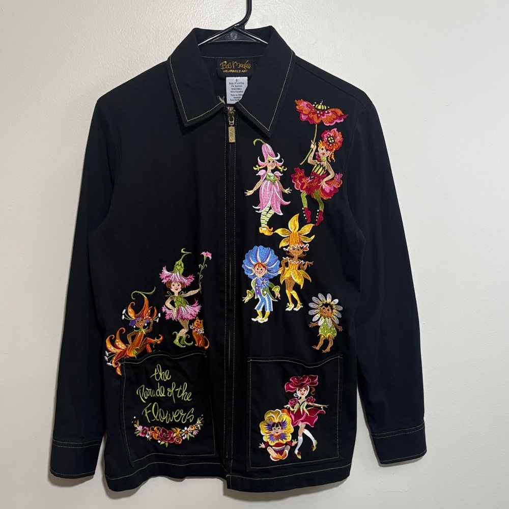 Bob Mackie Wearable Art Black Embroidered Fairy Parade of the Flowers Jacket S - Picture 3 of 16